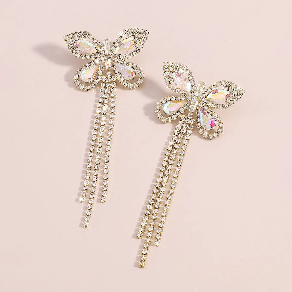 Irridescent Crystal & Cubic Zirconia 18K Gold-Plated Butterfly Drop Earrings