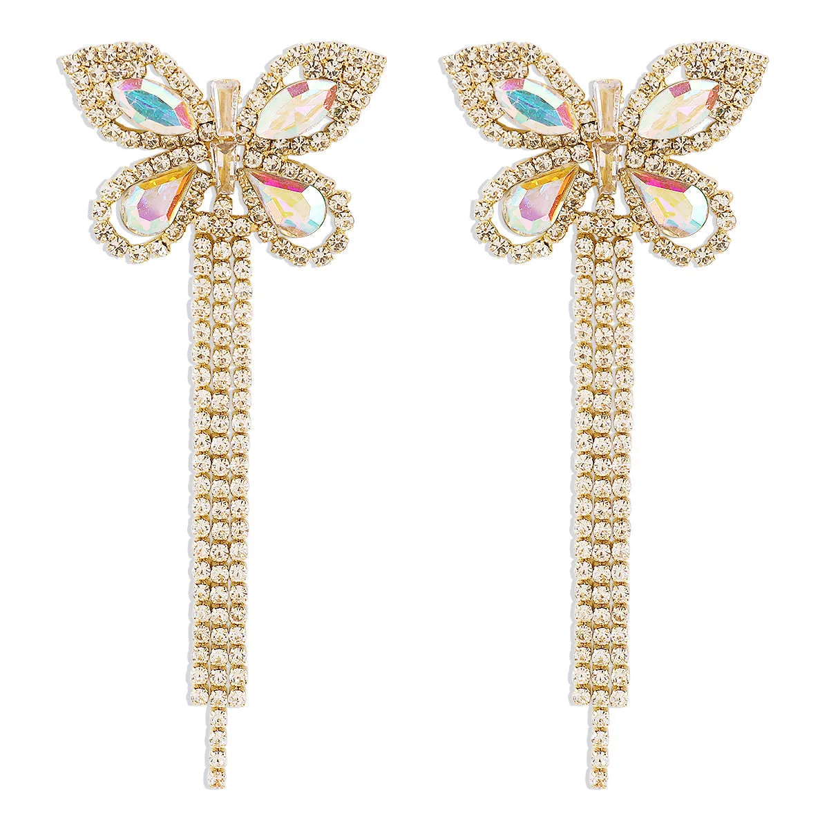 Irridescent Crystal & Cubic Zirconia 18K Gold-Plated Butterfly Drop Earrings