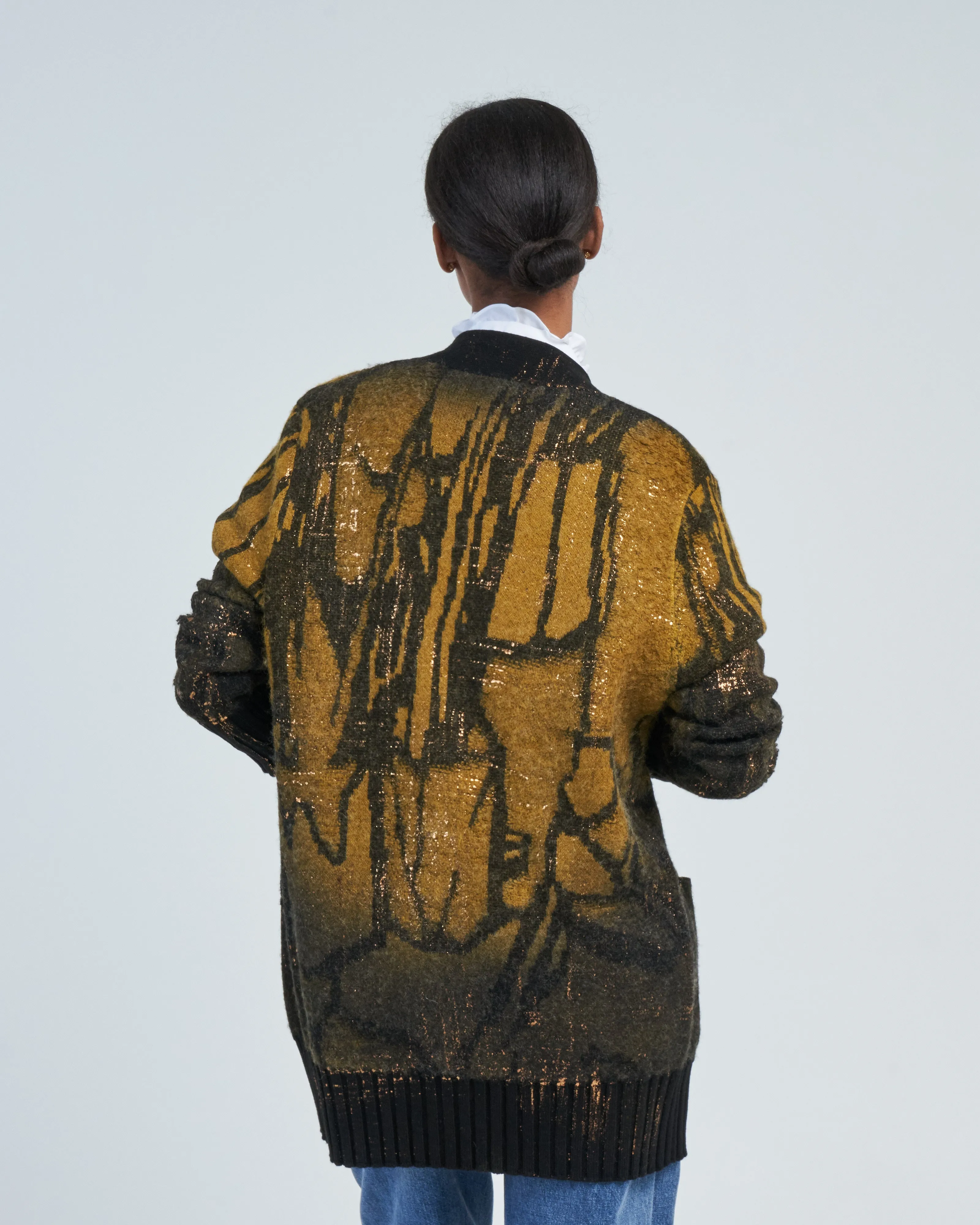 jacquard punk shawl cardigan with lamination