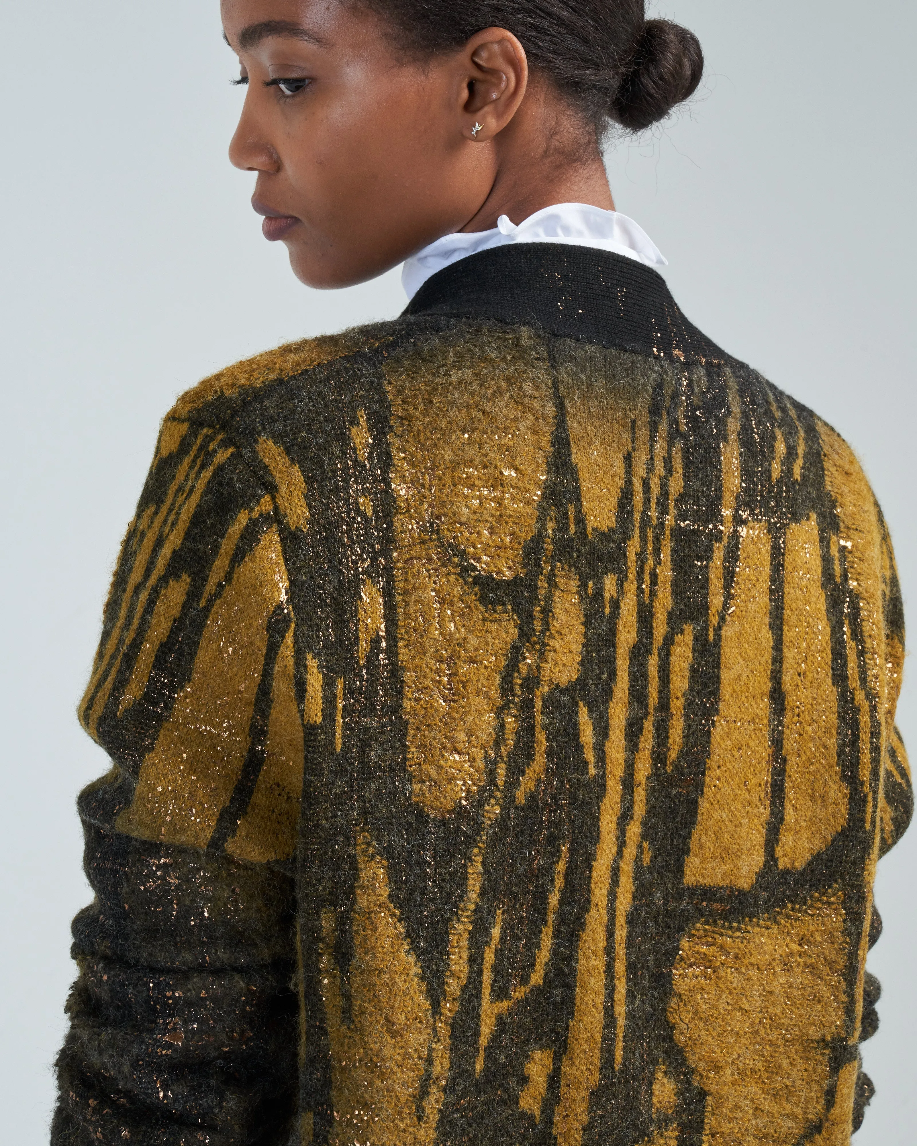 jacquard punk shawl cardigan with lamination