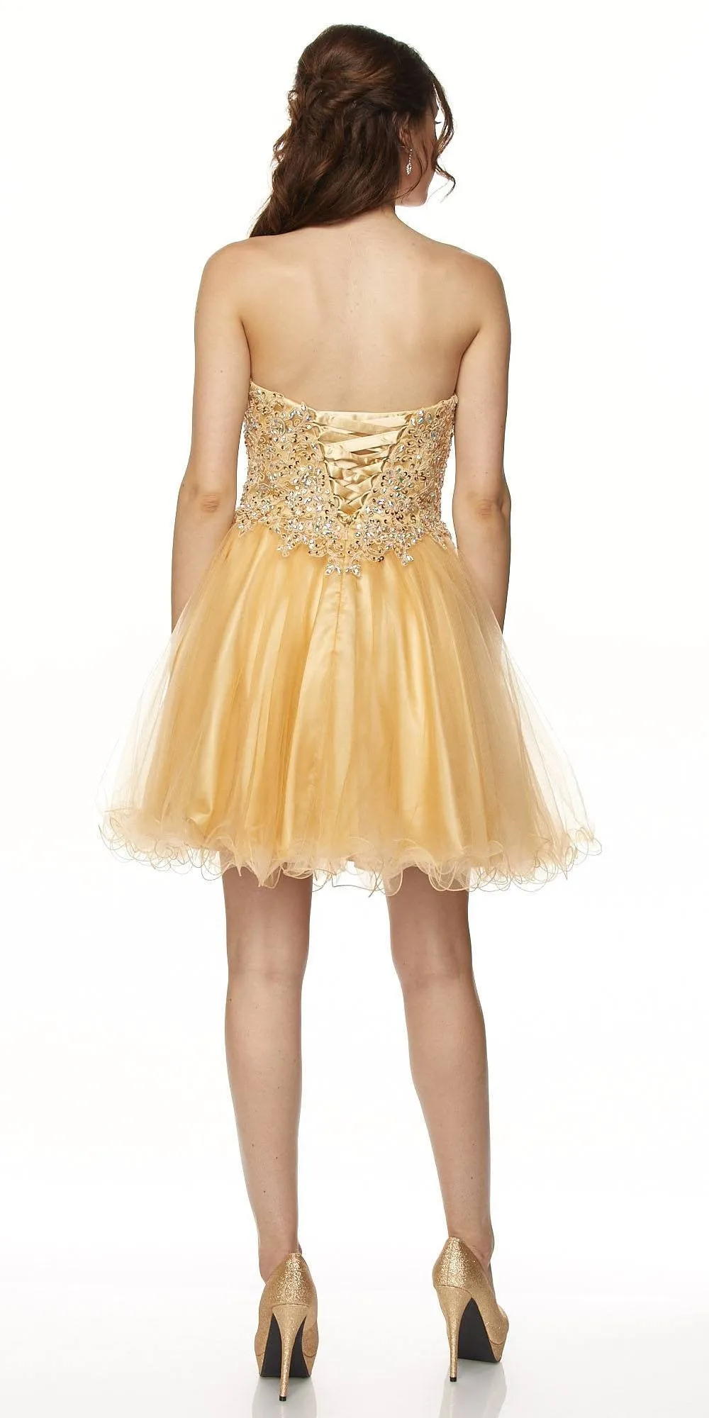 Juliet 787 Strapless Applique Jeweled Bodice Short Dress