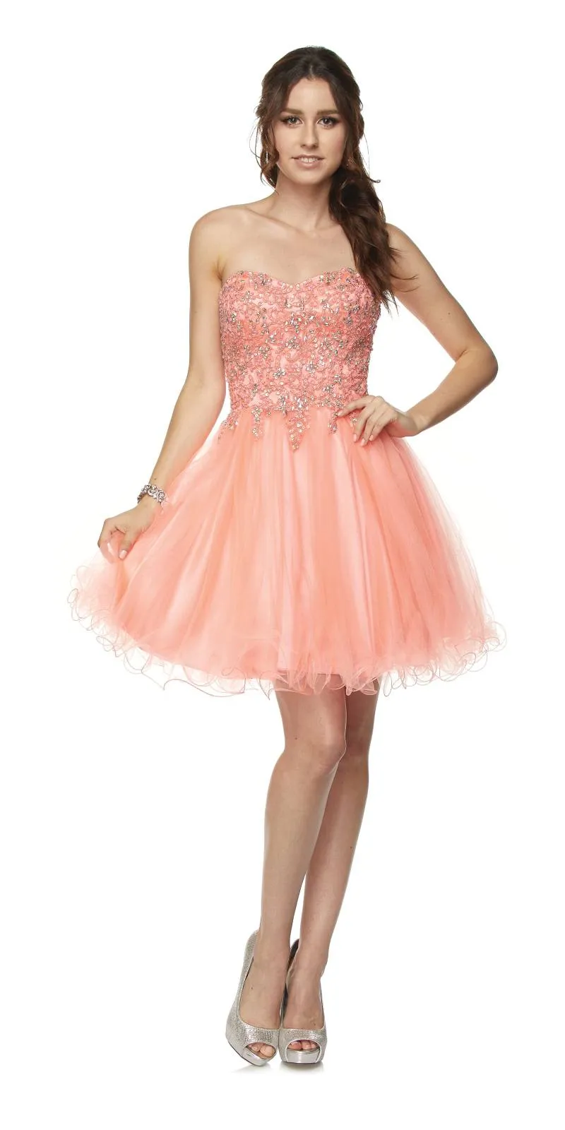 Juliet 787 Strapless Applique Jeweled Bodice Short Dress