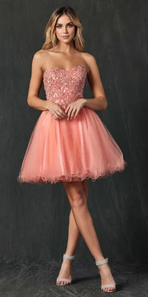 Juliet 787 Strapless Applique Jeweled Bodice Short Dress