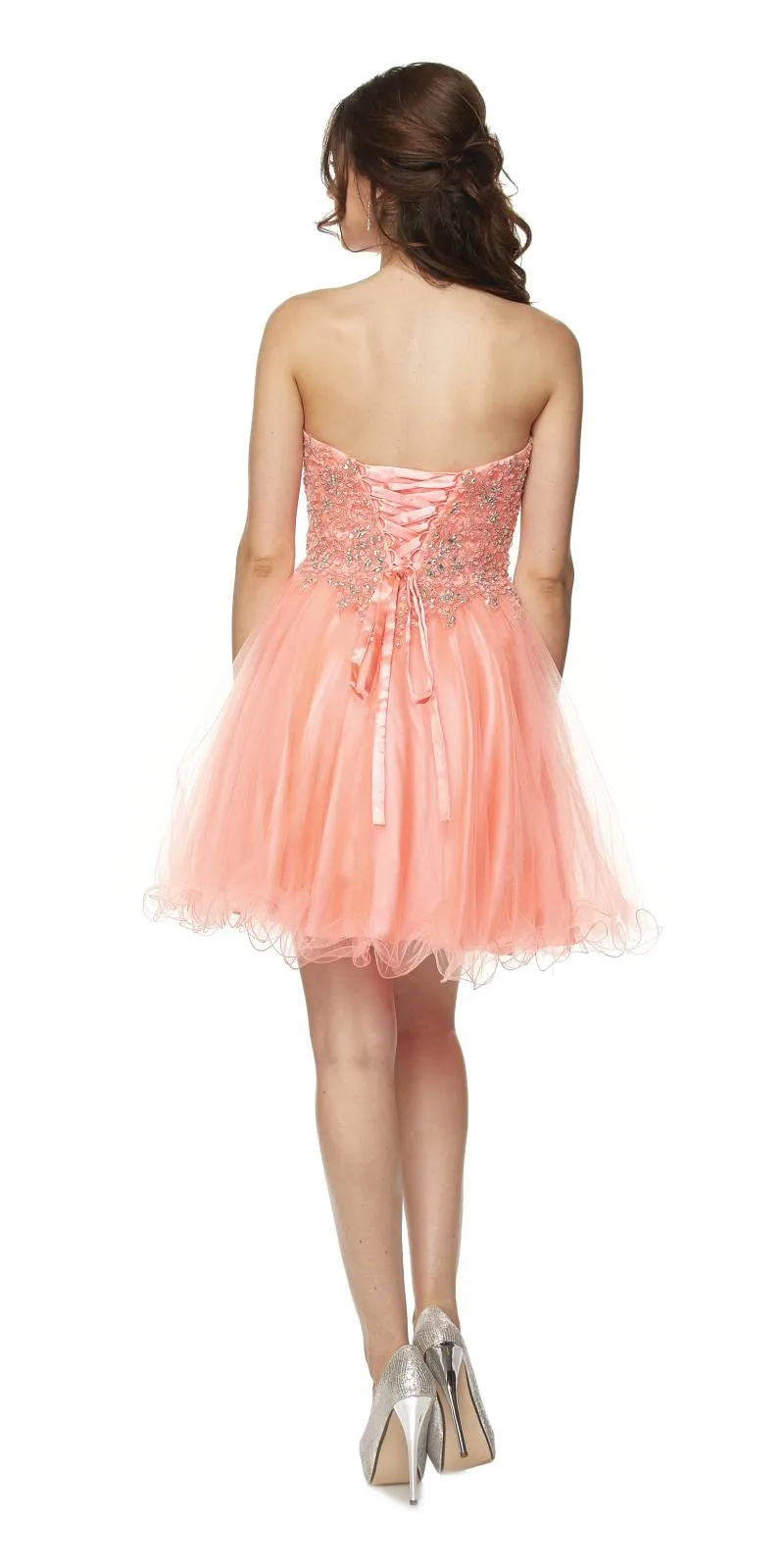 Juliet 787 Strapless Applique Jeweled Bodice Short Dress