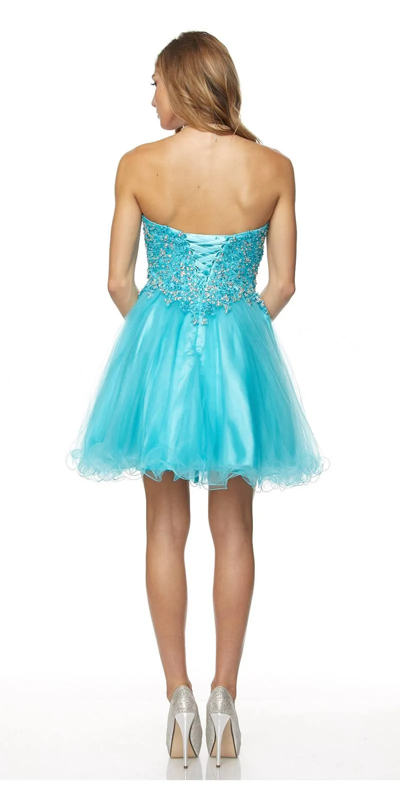 Juliet 787 Strapless Applique Jeweled Bodice Short Dress