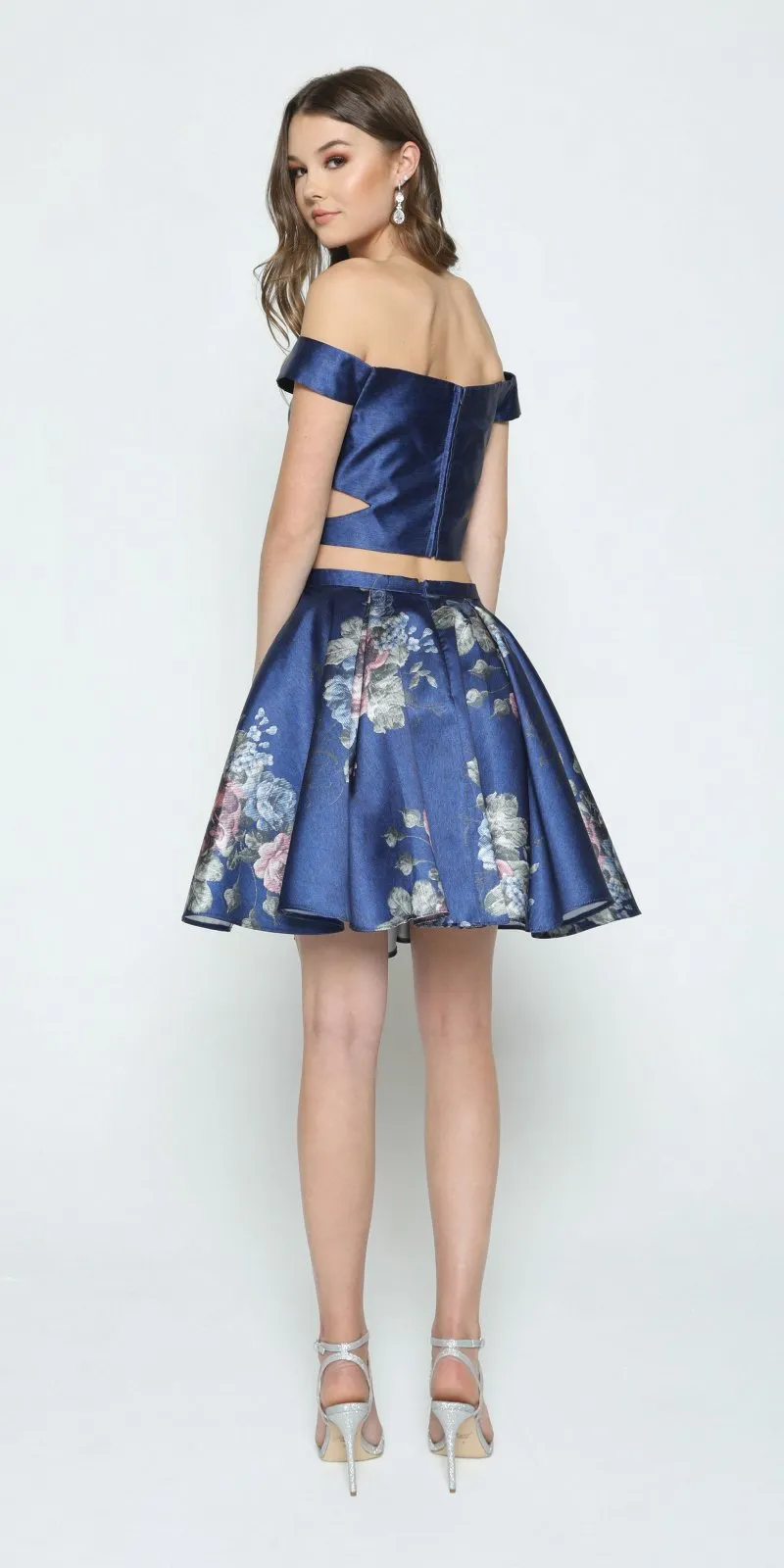 Juliet 798 Print Skirt Two-Piece Homecoming Dress Off-Shoulder