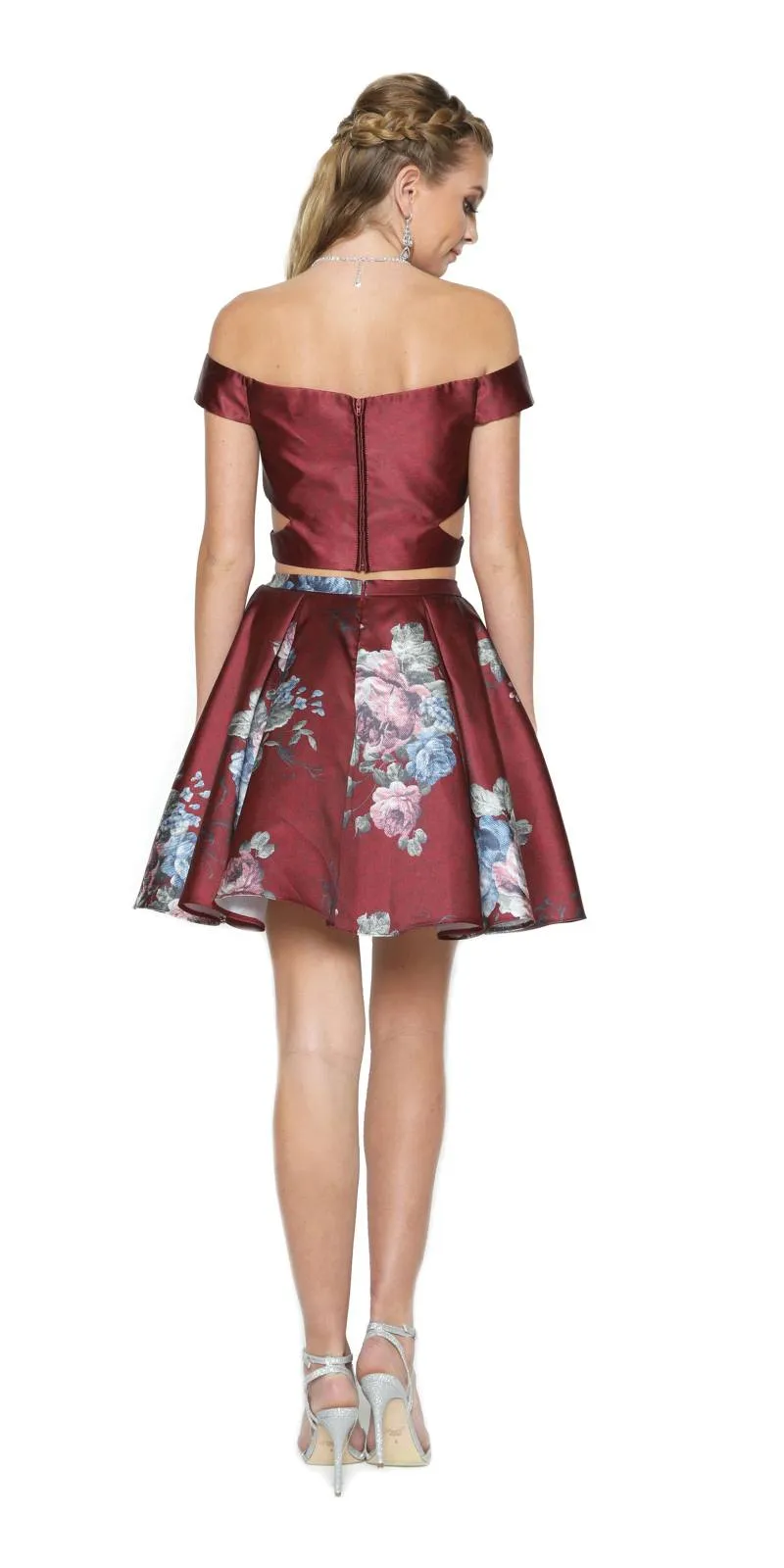 Juliet 798 Print Skirt Two-Piece Homecoming Dress Off-Shoulder