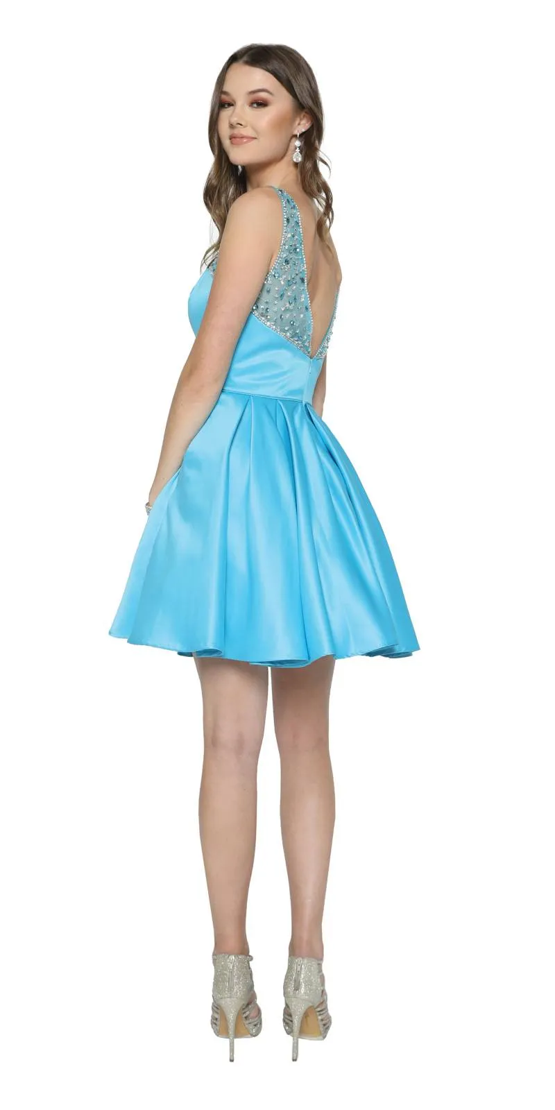 Juliet 808 Sleeveless Short Dress Beaded Illusion Neckline