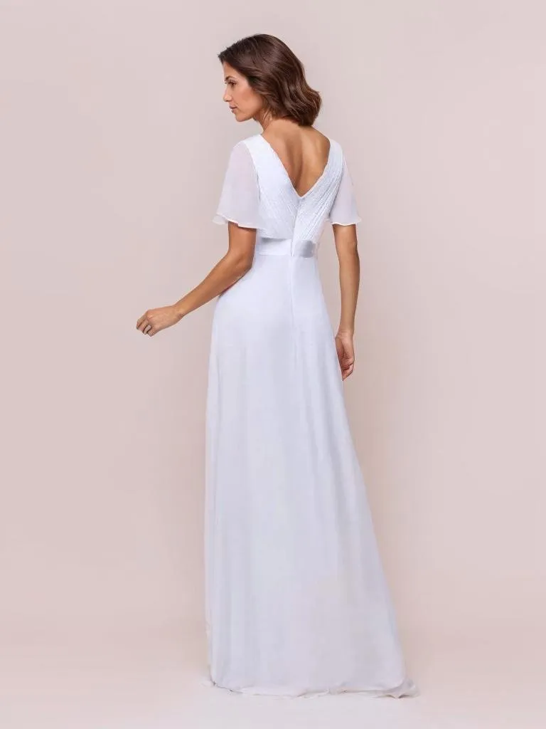 Kelsie flutter sleeve white chiffon wedding dress Express NZ wide