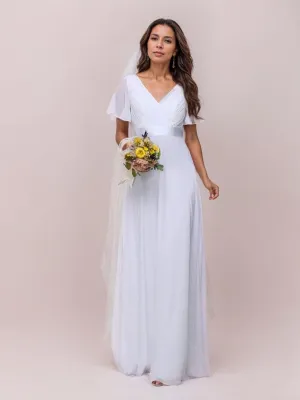 Kelsie flutter sleeve white chiffon wedding dress Express NZ wide