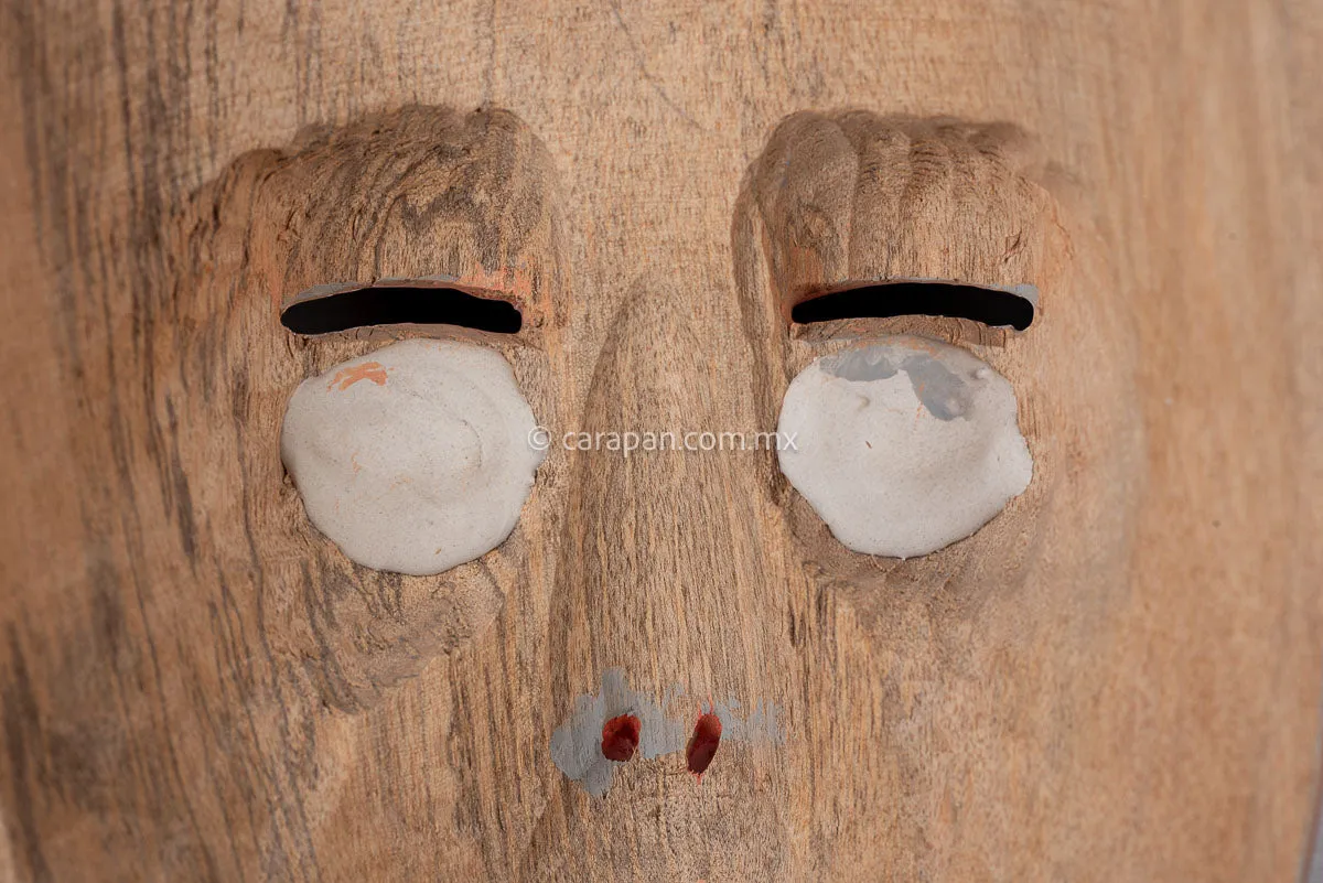 Kurpite Mexican Dance Mask Man with Moustache & Blue Eyes