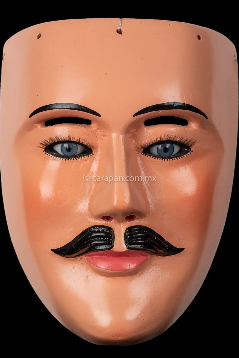 Kurpite Mexican Dance Mask Man with Moustache & Blue Eyes