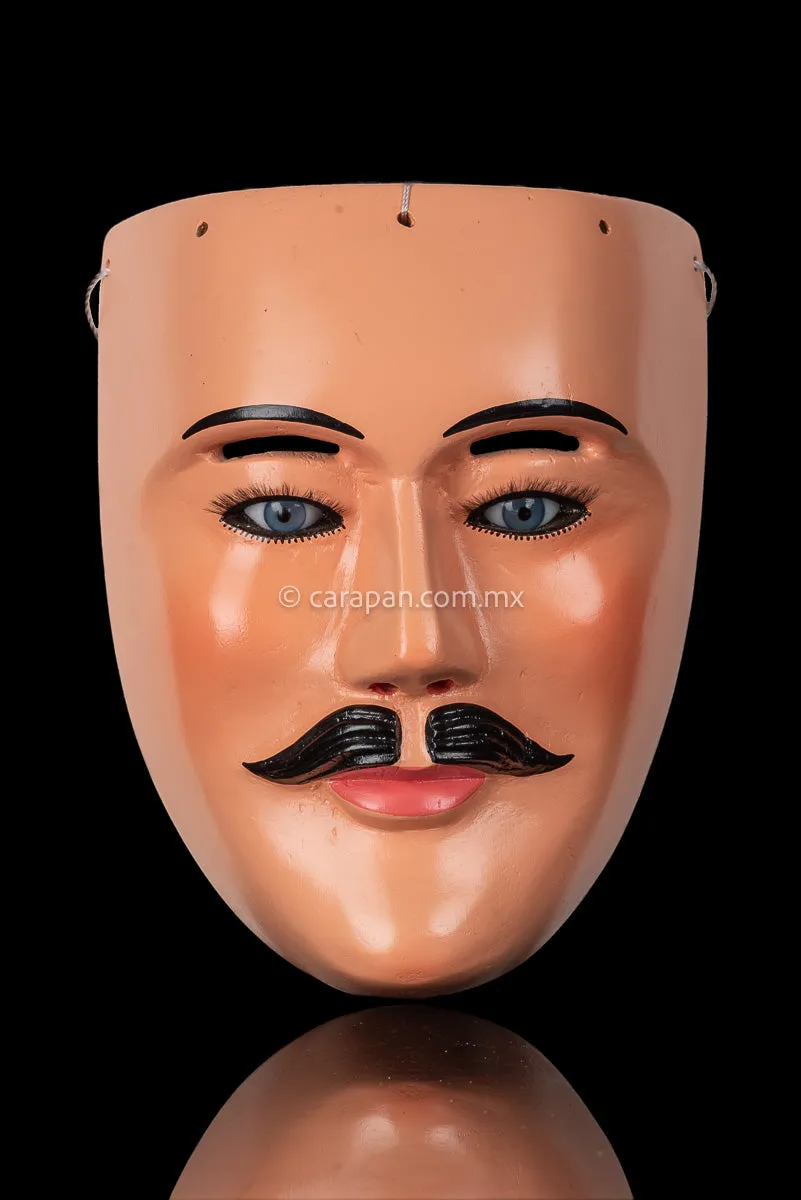 Kurpite Mexican Dance Mask Man with Moustache & Blue Eyes