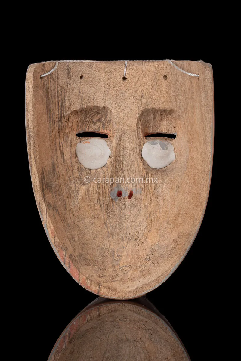 Kurpite Mexican Dance Mask Man with Moustache & Blue Eyes