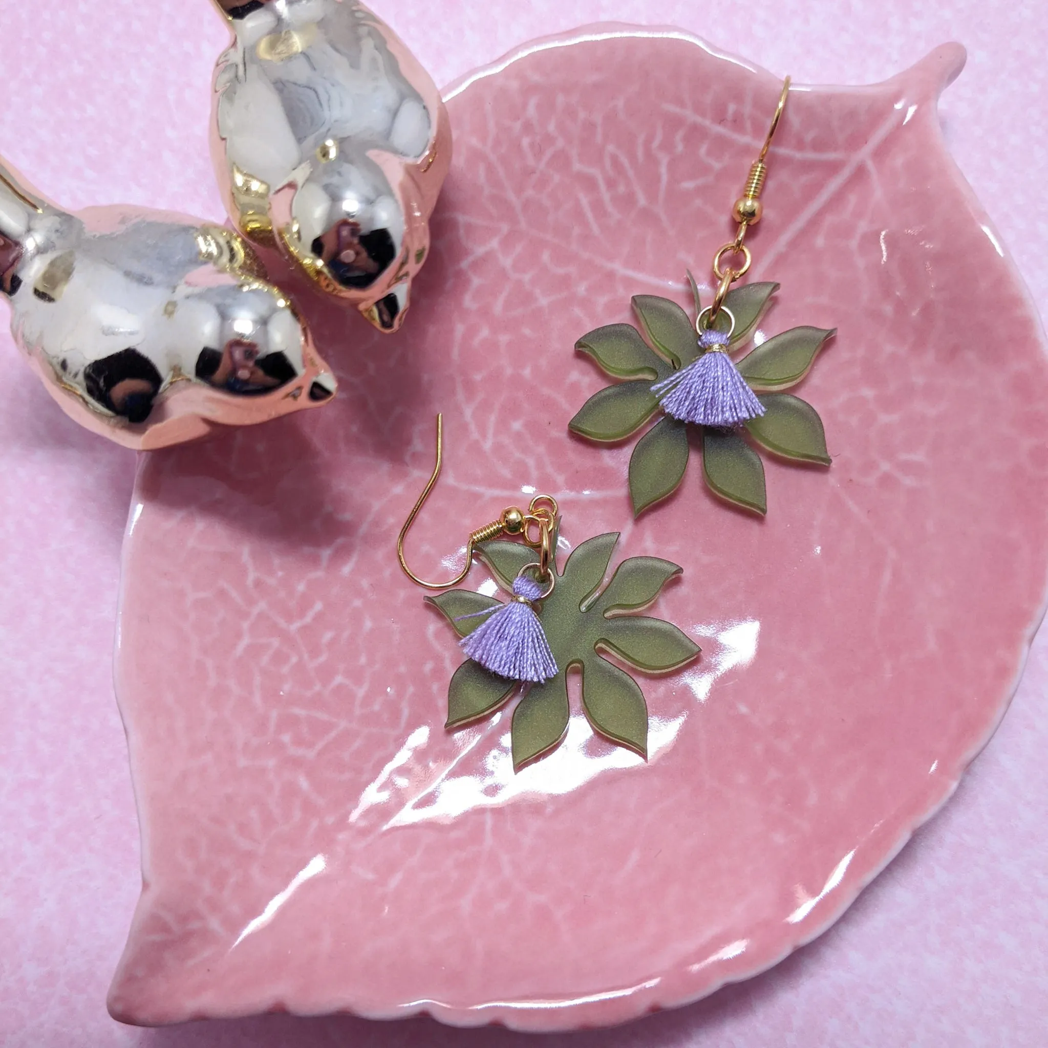 Leaf with Tassel Earrings