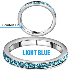 LIGHT BLUE Stainless Steel Metal Austrian Crystal Eternity Band Stackable Ring