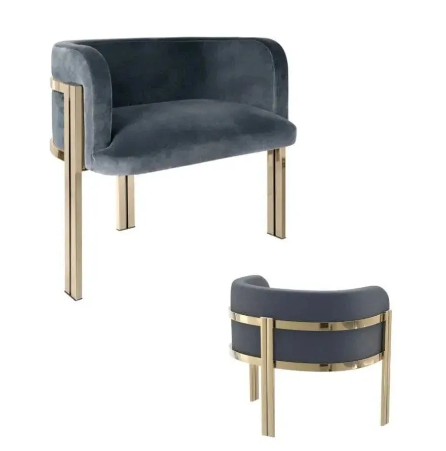 Luxury Gold Stainless Steel Velvet Upholster Armrest Lounge Chair