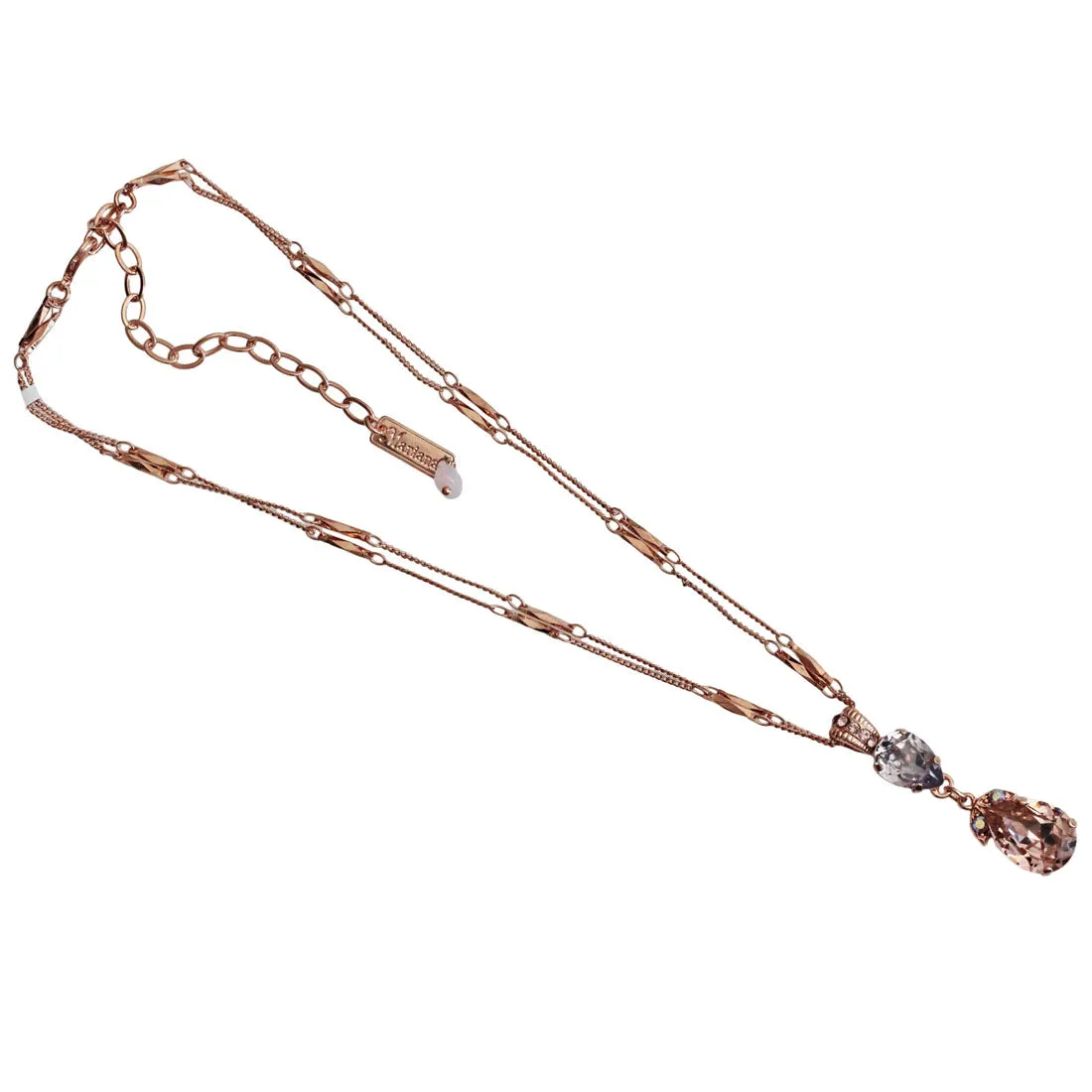 Mariana "Flamingo" Rose Gold Plated Double Pear Pendant Crystal Necklace, 5032/4 319rg