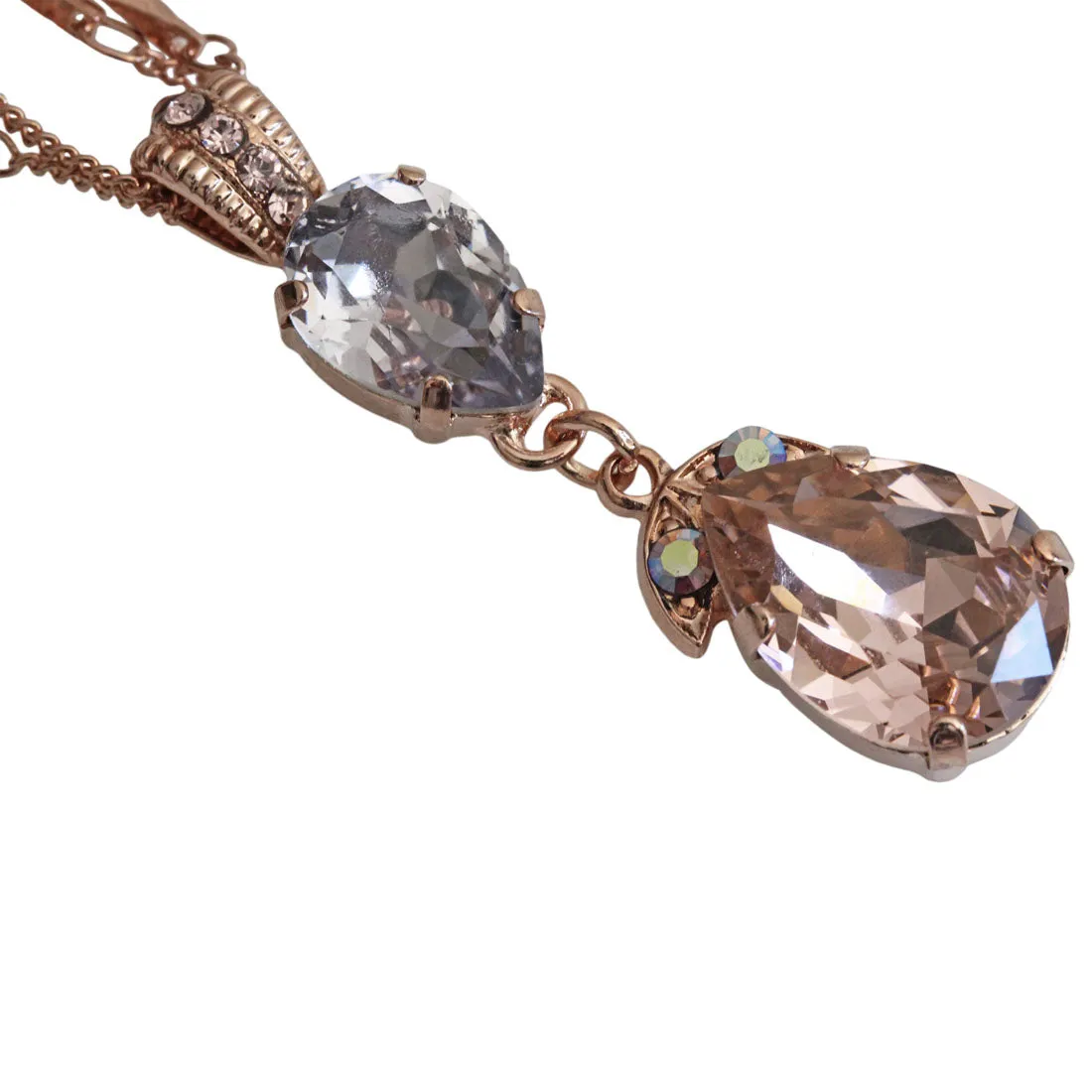 Mariana "Flamingo" Rose Gold Plated Double Pear Pendant Crystal Necklace, 5032/4 319rg