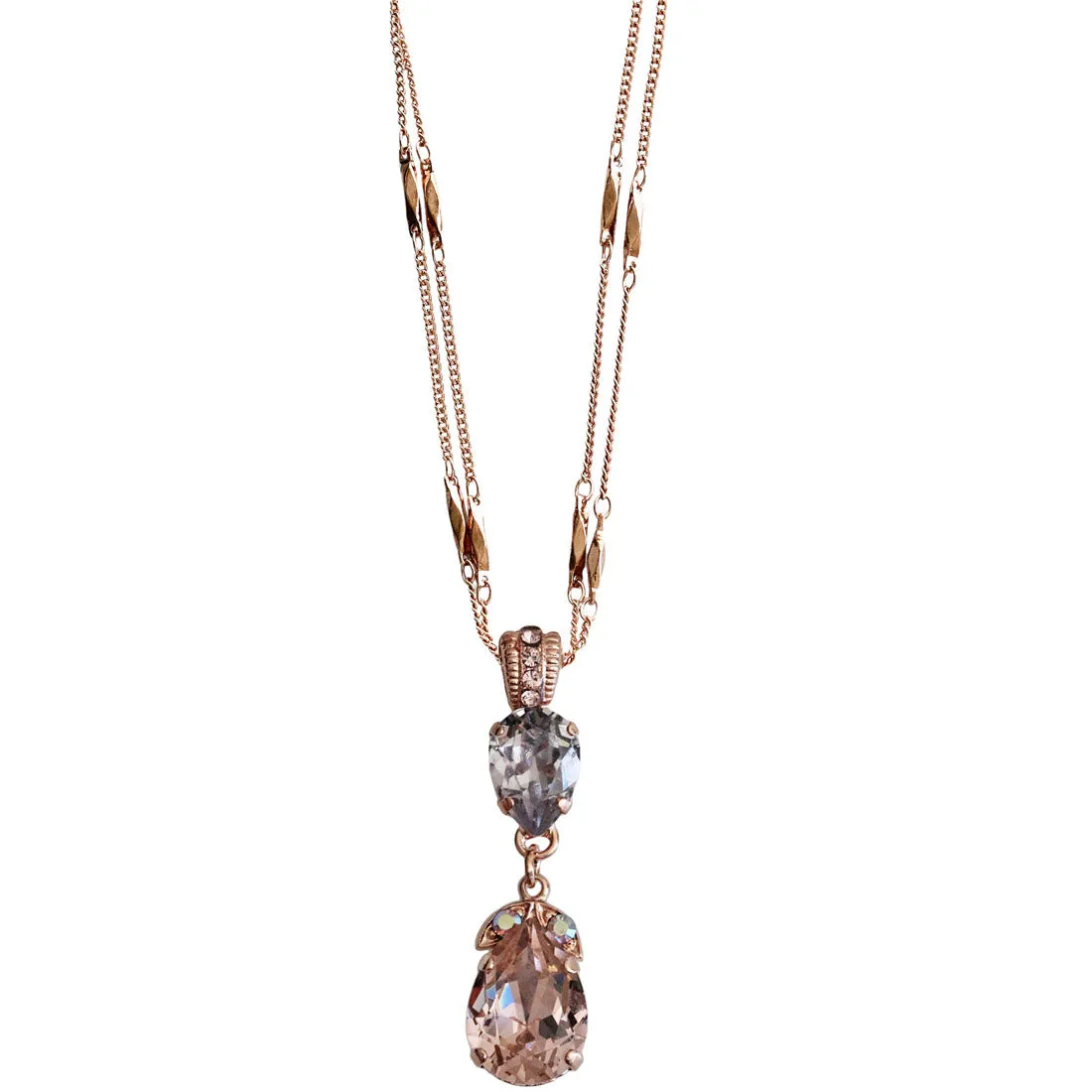 Mariana "Flamingo" Rose Gold Plated Double Pear Pendant Crystal Necklace, 5032/4 319rg