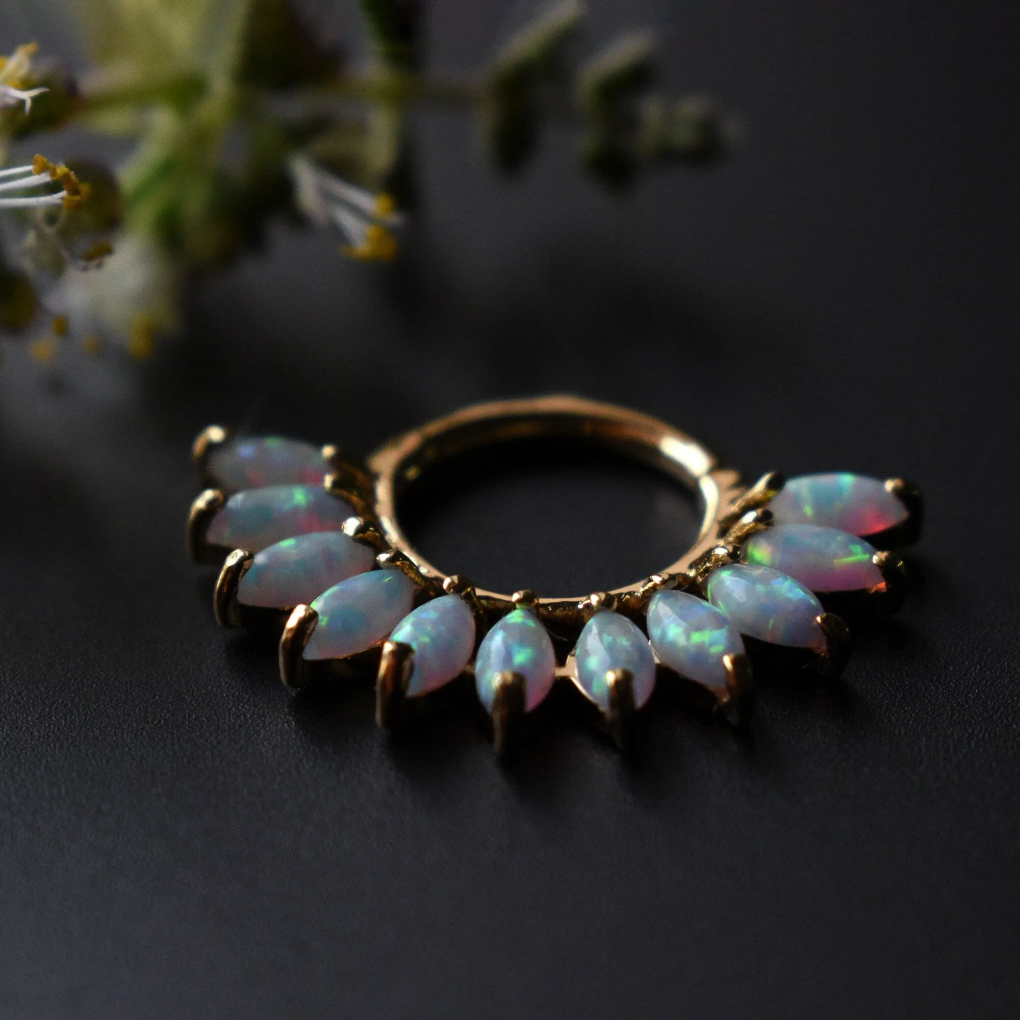 Marquise Opal Daith Septum Clicker Ring, Iridescent White Opal