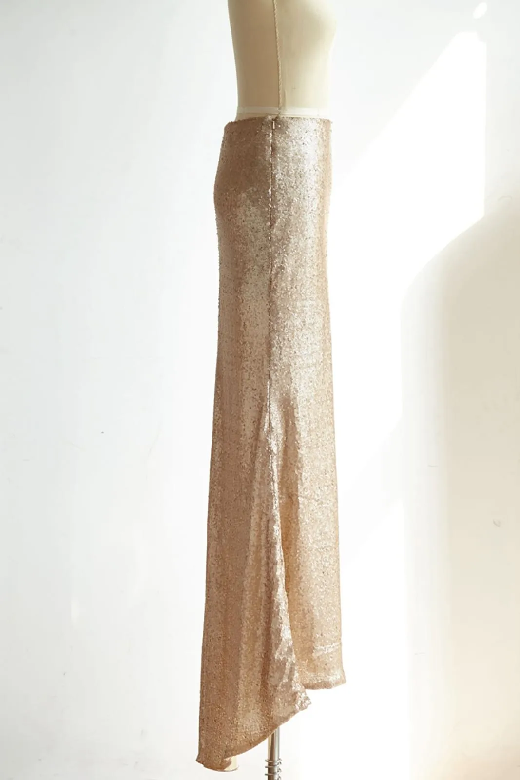 Matte Champagne Gold Long Sequin Fitted Skirt /Wedding Bridesmaid Skirt
