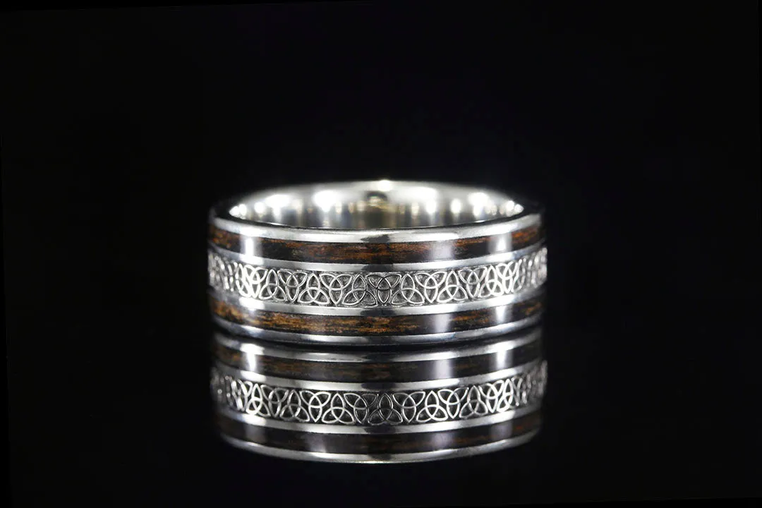 MEN'S CELTIC KNOT WHISKEY BARREL AND WHITE GOLD RING