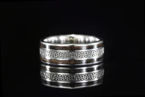 MEN'S CELTIC KNOT WHISKEY BARREL AND WHITE GOLD RING