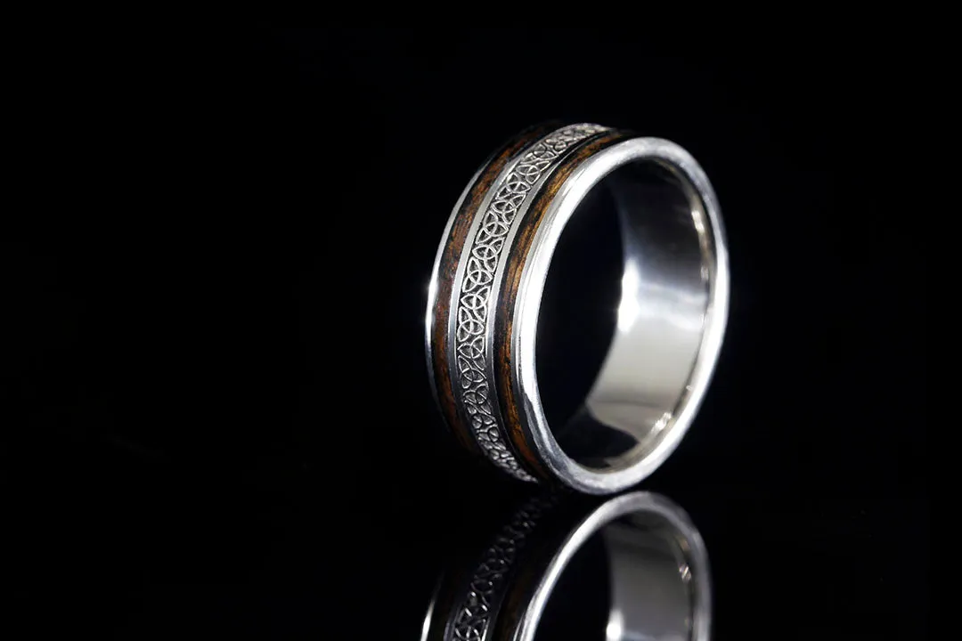 MEN'S CELTIC KNOT WHISKEY BARREL AND WHITE GOLD RING