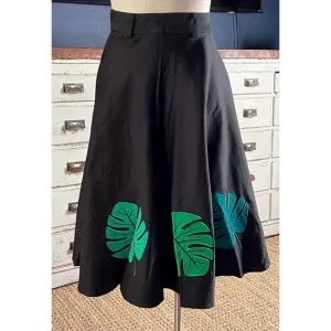 Modcloth Collectif Tropical Palm Leaf Black Midi Swing Skirt NWT New XXS
