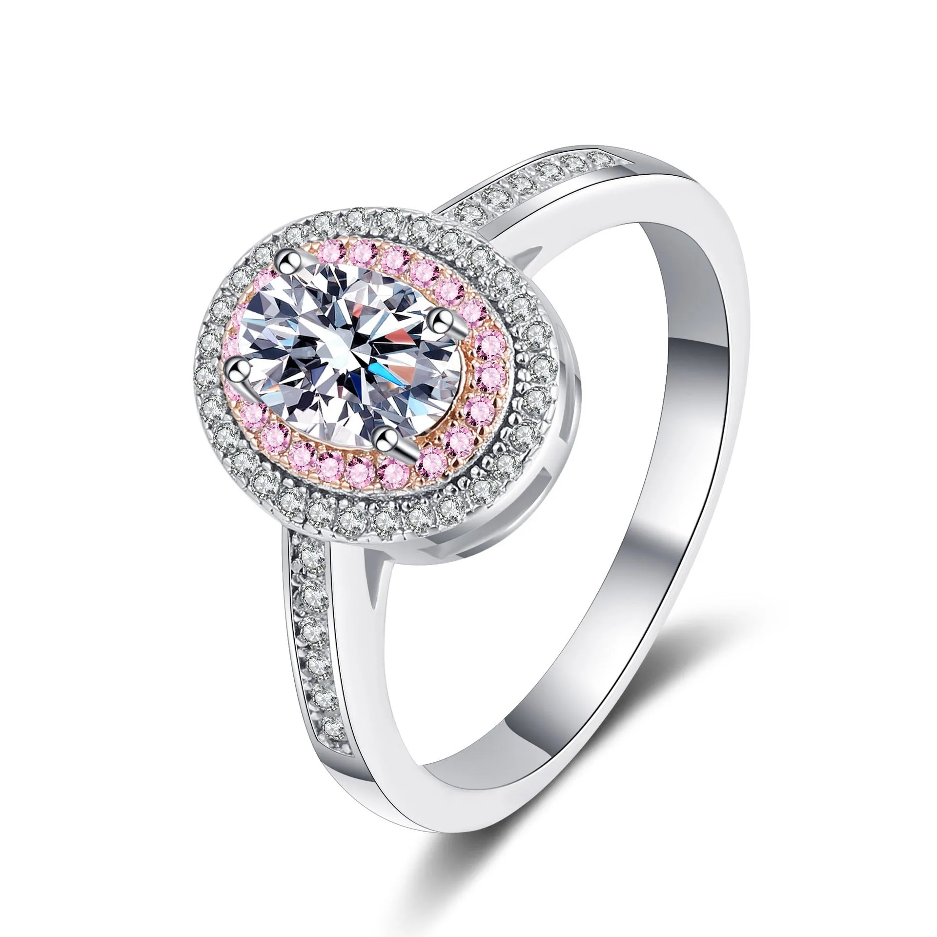 Moissanite Pink Rose Oval Engagement Ring- RM068