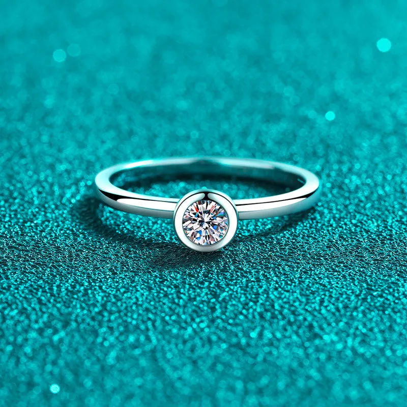 Moissanite Round Cut Ring, Small Diamond Rings; Band Ring-RM063