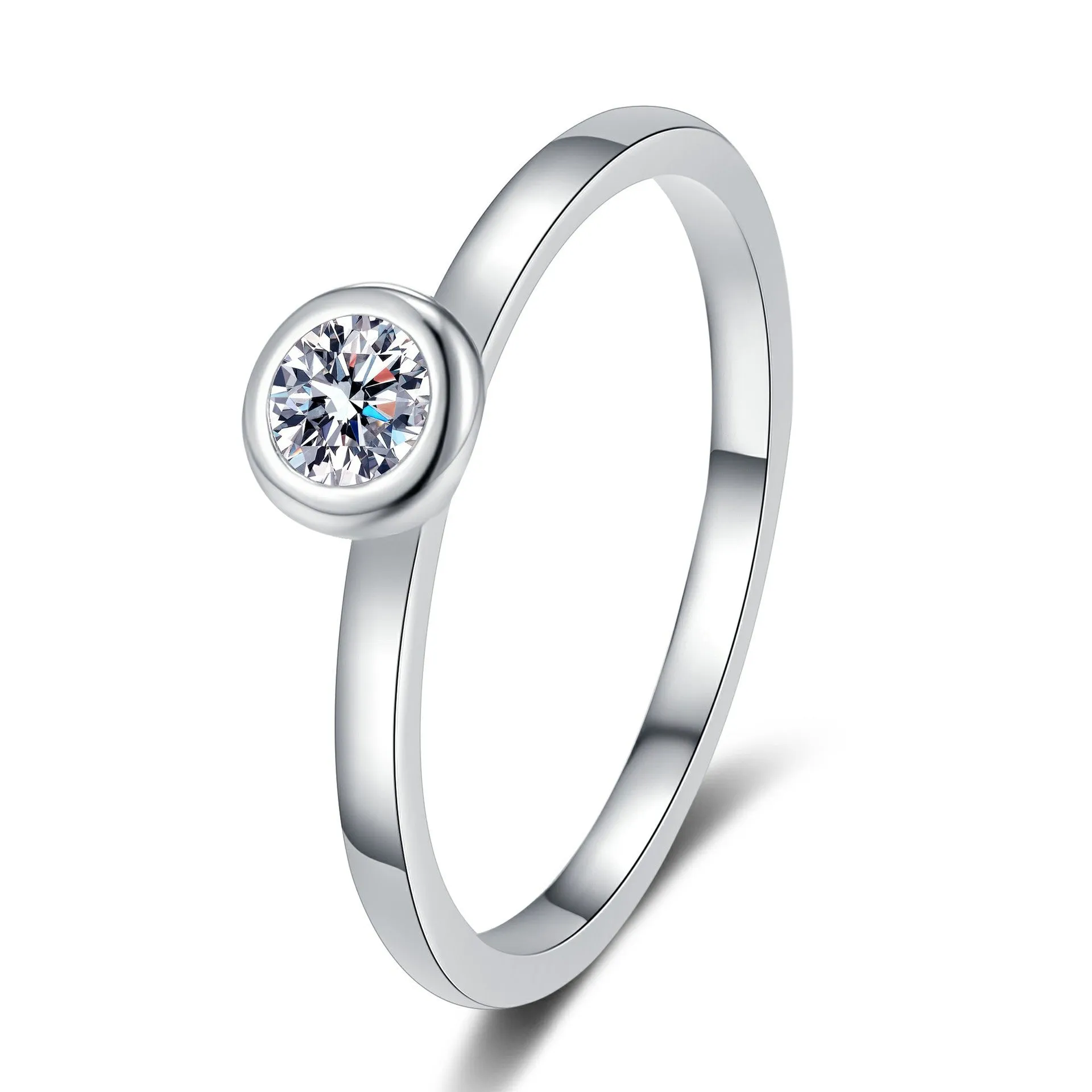 Moissanite Round Cut Ring, Small Diamond Rings; Band Ring-RM063