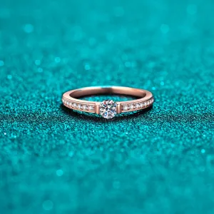 Moissanite Round Cut Rose Gold Small Diamond Rings; Band Ring-RM067