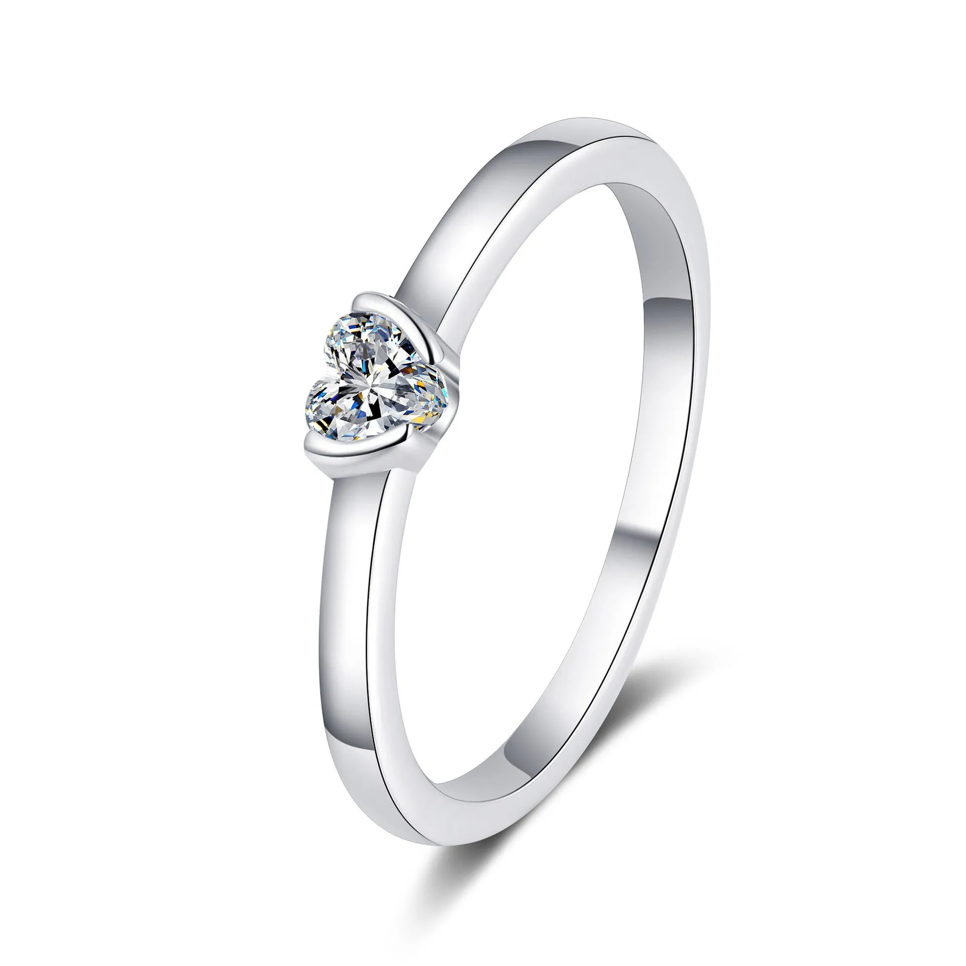Moissanite Solitaire Heart Ring, Small Diamond Band Ring-RM065