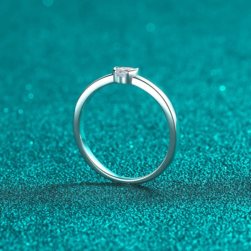 Moissanite Solitaire Heart Ring, Small Diamond Band Ring-RM065