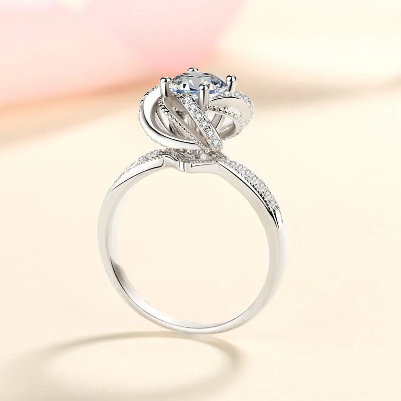 Moissanite Spring Twist Flower Solitaire Engagement Ring- RM061