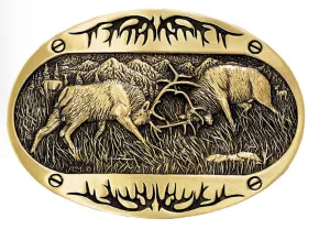 Montana Silversmiths Fighting Elk Brass Heritage Attitude Belt Buckle