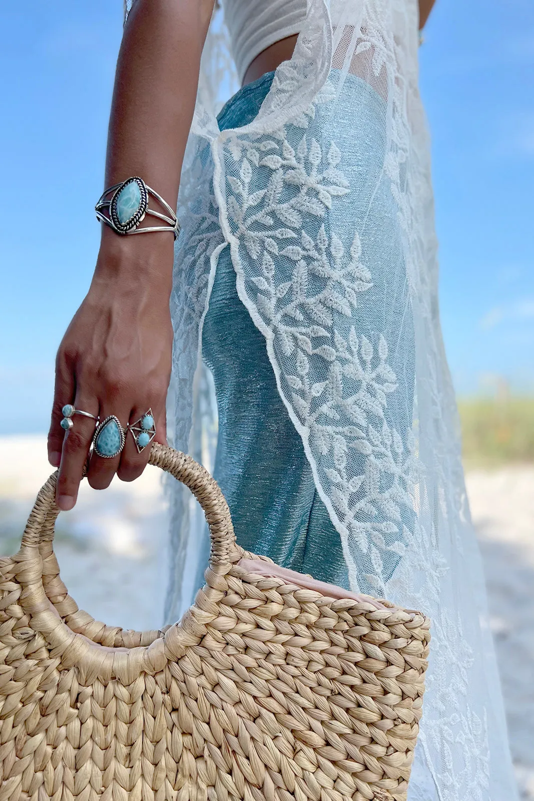 Navajo Sterling Silver Tear Drop Larimar Ring (Size 8 ½)