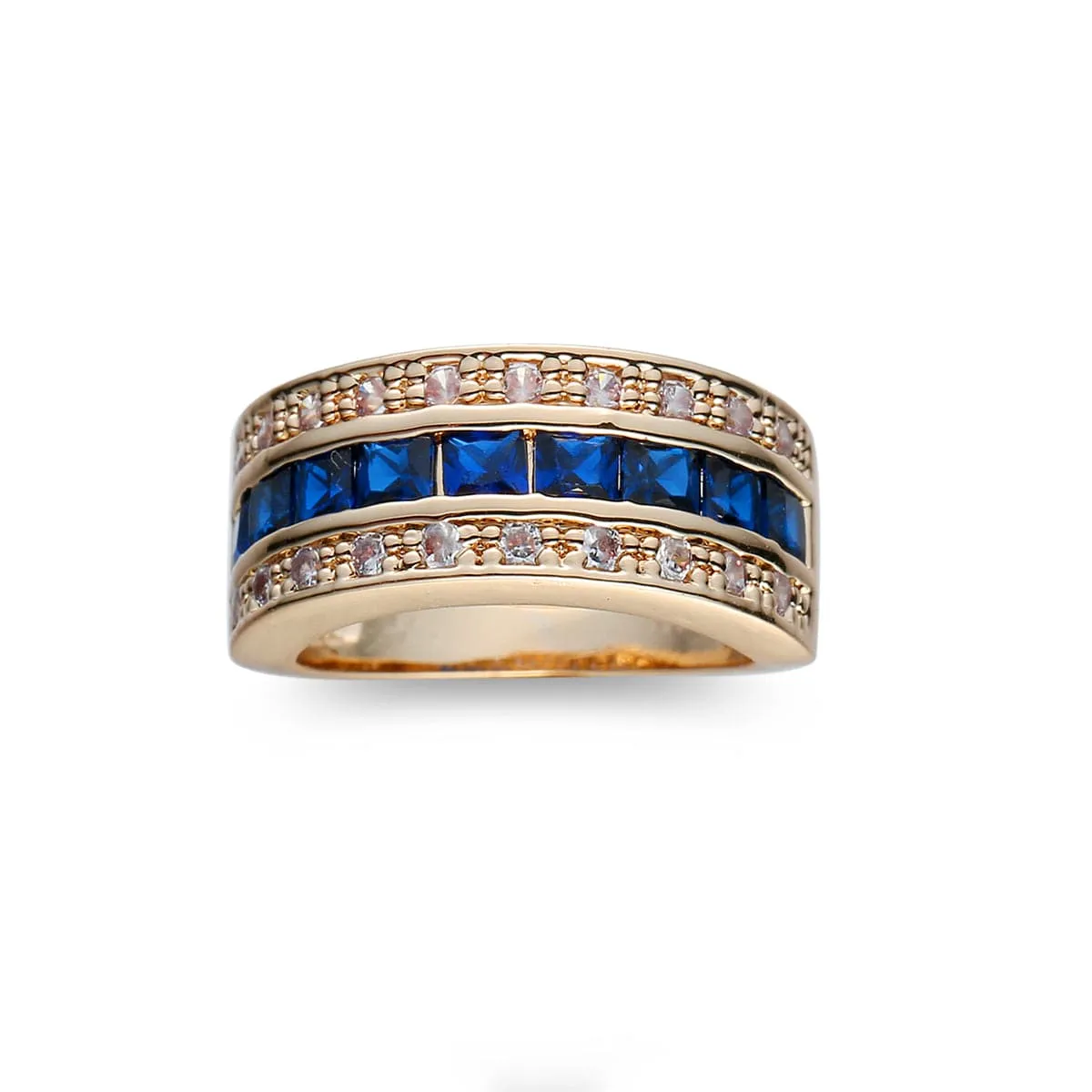 Navy Crystal & Cubic Zirconia 18K Gold-Plated Princess-Cut Band Ring