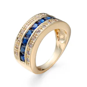 Navy Crystal & Cubic Zirconia 18K Gold-Plated Princess-Cut Band Ring