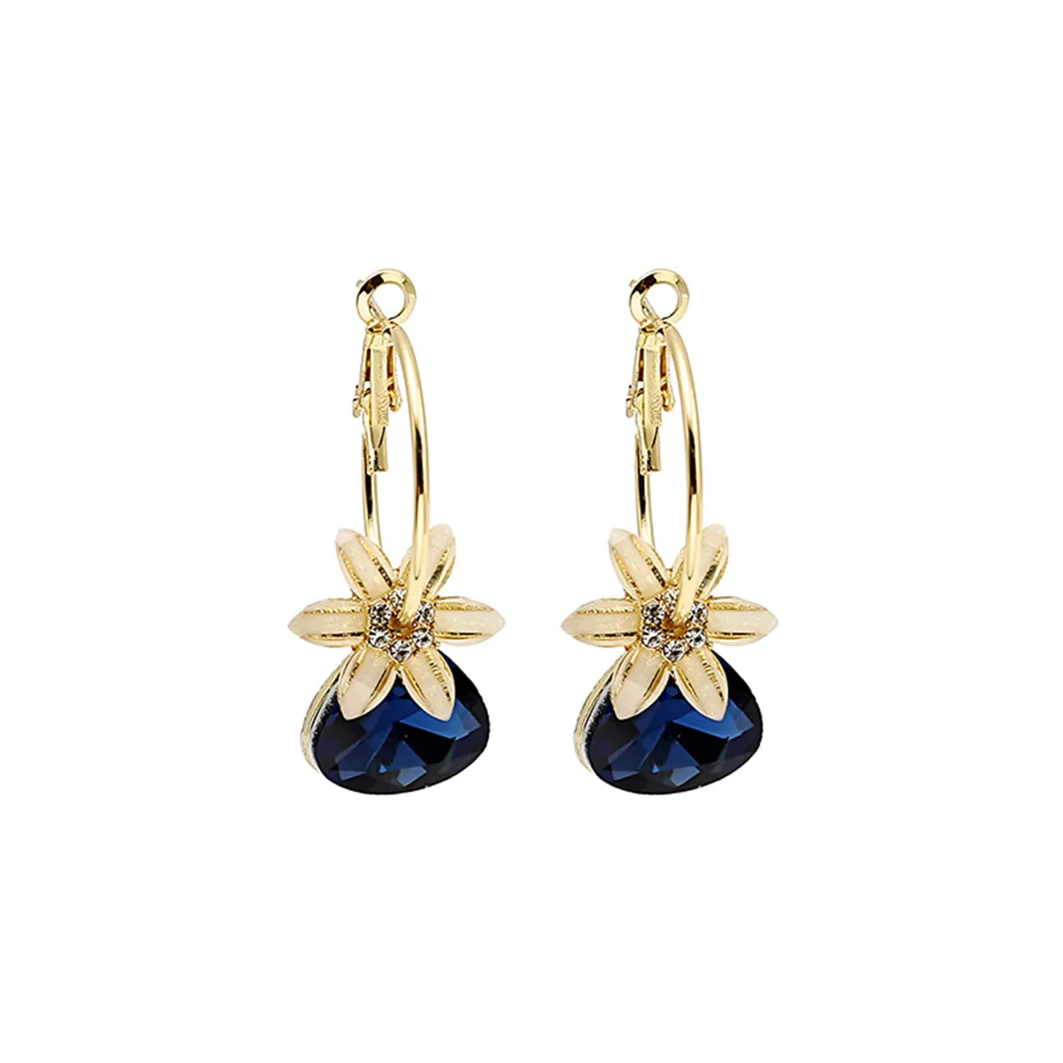Navy Crystal & Cubic Zirconia Floral Triangle Drop Earrings