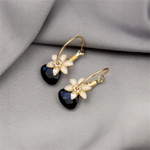 Navy Crystal & Cubic Zirconia Floral Triangle Drop Earrings