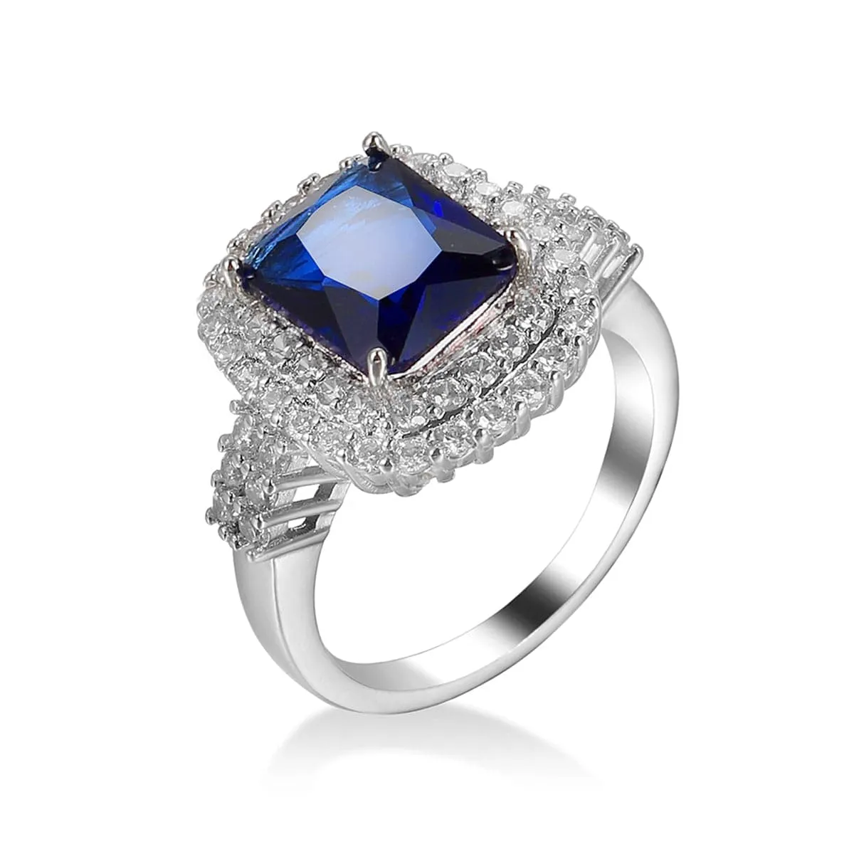 Navy Cubic Zirconia & Crystal Double Halo Ring
