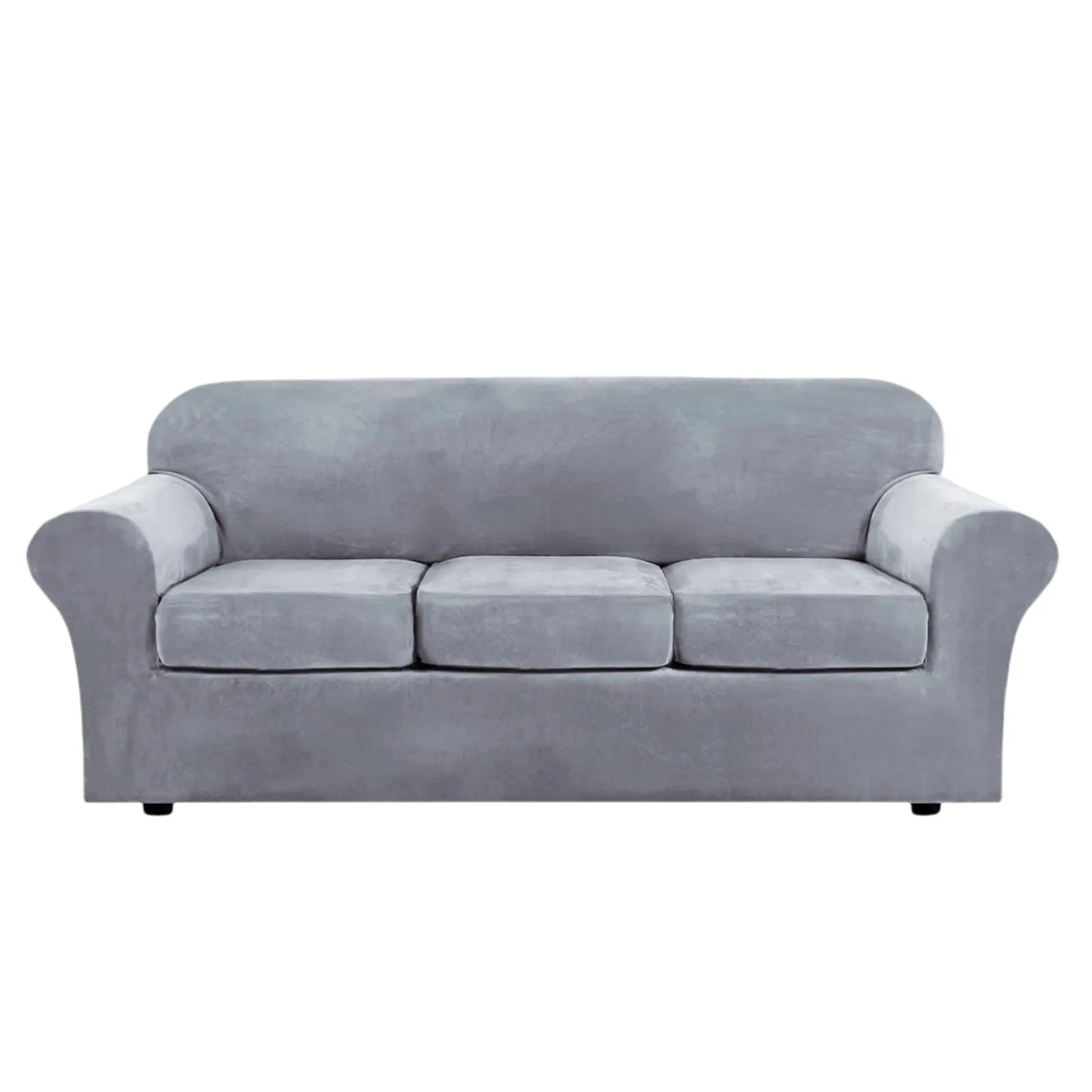 NEW Sofa Covers Stretch Velvet, OPPODREAM Couch Cover 3 Seater with Cushions Cover, Elastic Bottom, Machine Washable Sofa Slipcover( Loveseat, Light Grey)