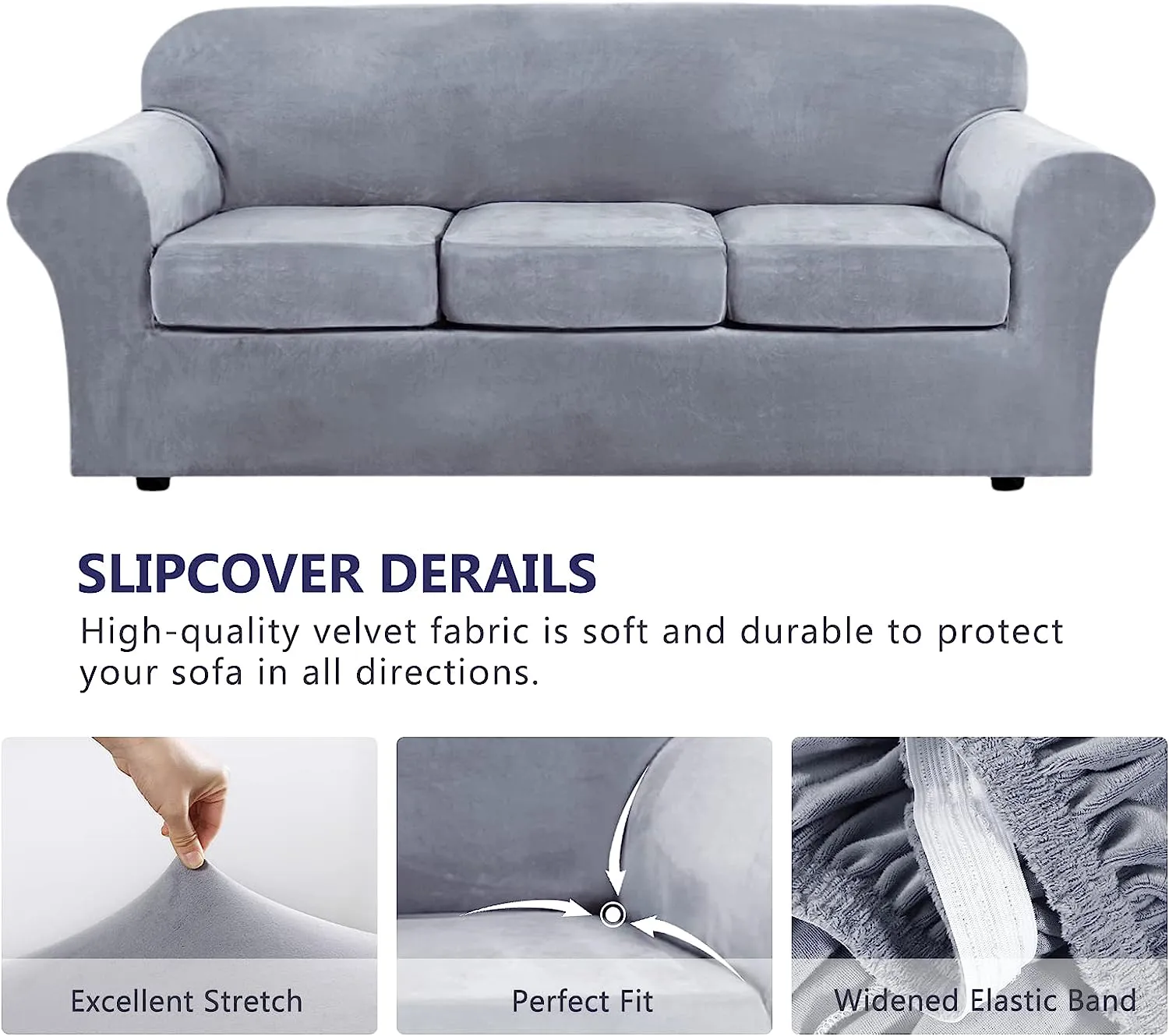 NEW Sofa Covers Stretch Velvet, OPPODREAM Couch Cover 3 Seater with Cushions Cover, Elastic Bottom, Machine Washable Sofa Slipcover( Loveseat, Light Grey)