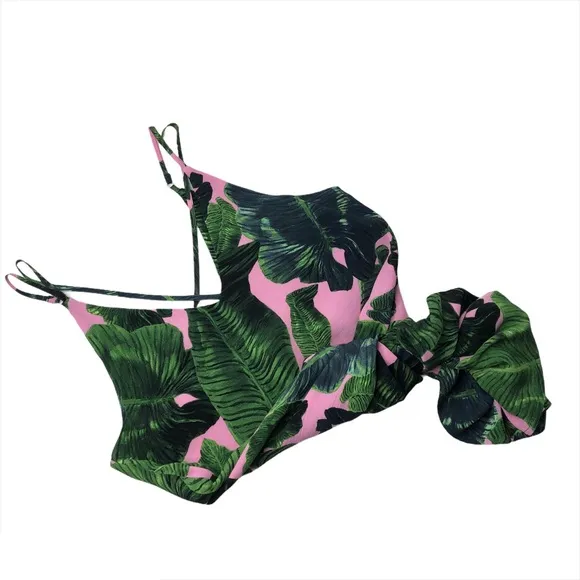 New TOPSHOP Tropical Leaf Print Spaghetti Strap Dress Green Pink Sz 2