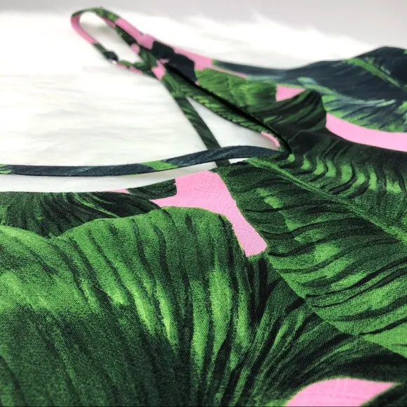 New TOPSHOP Tropical Leaf Print Spaghetti Strap Dress Green Pink Sz 2