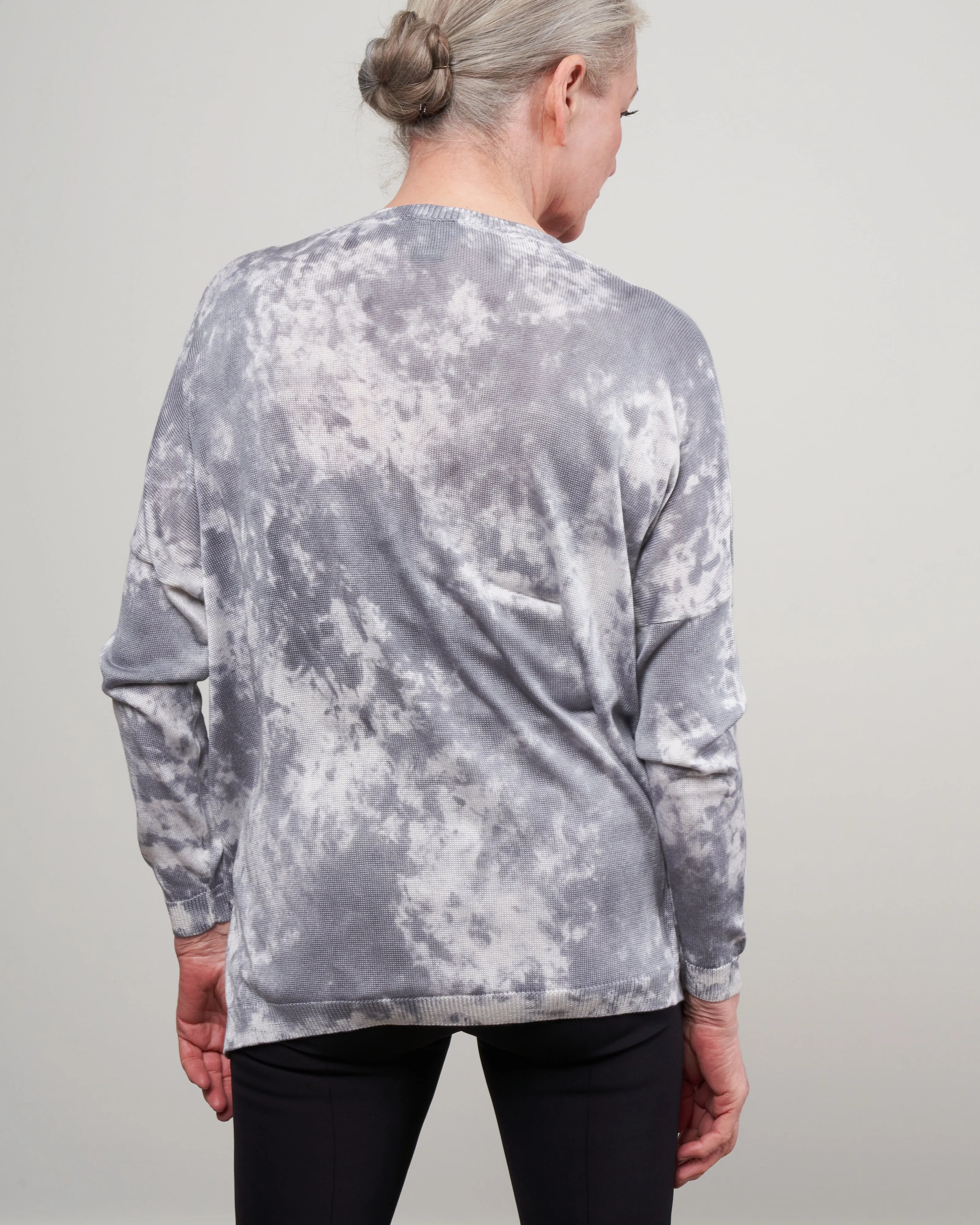 one color camouflage pure silk v neck oversize pullover - ghiaccio