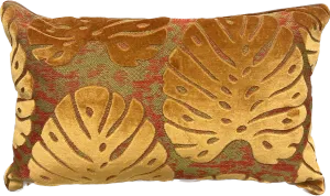 Orange Palm Leaf Print Velvet Throw Pillow Lumbar Cover  12'' x 20'' (Insert Not Included)